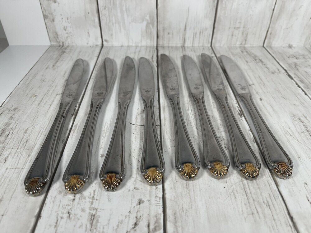8 Dinner Knives Solid Pfaltzgraff Golden Korea Stainless 9"